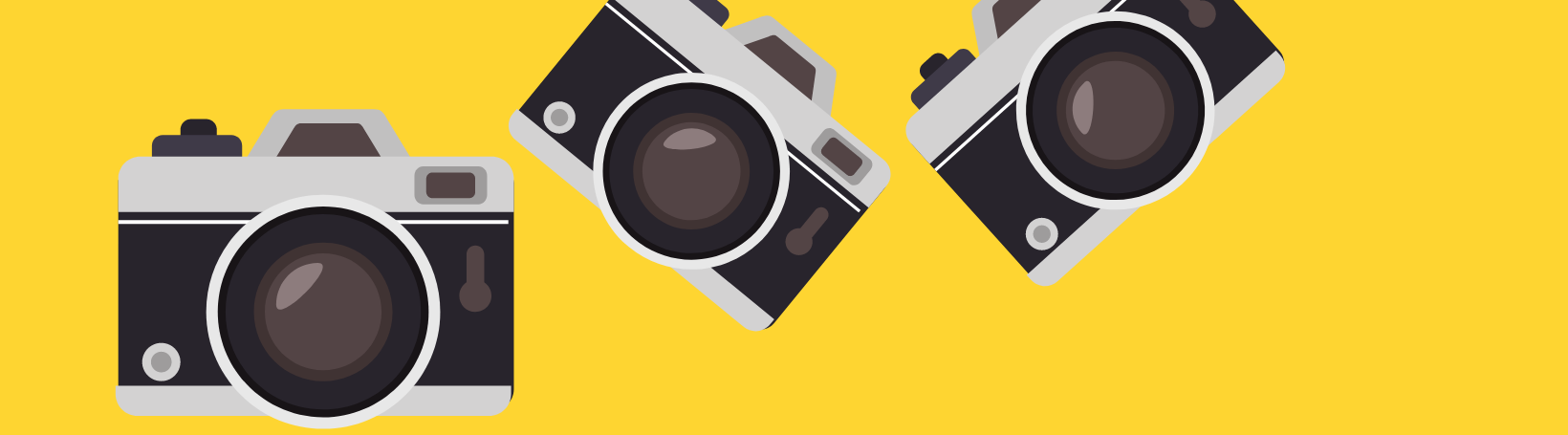 3 Cameras with yellow background