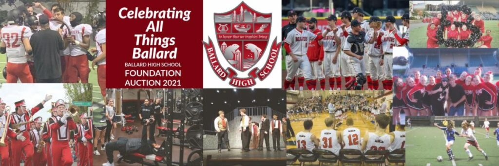 Collage of photos with students in athletics and band with BHS Crest