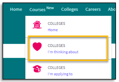 Naviance Screen shot Heart with Colleges I'm thinking about