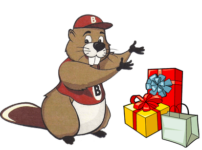 Bucky the beaver with gift boxes