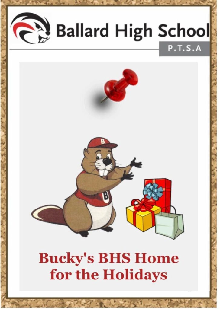 Bucky the beaver with gift boxes