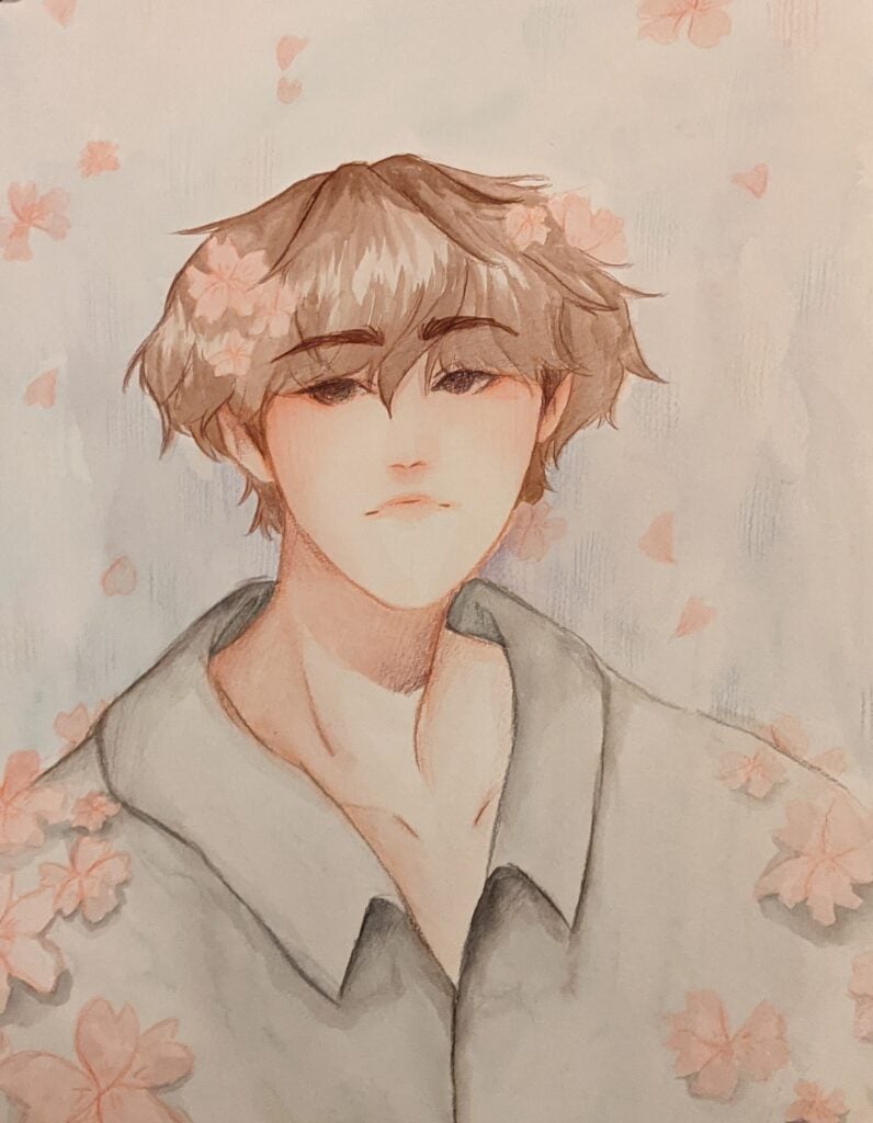 Boy with Flowers drawing