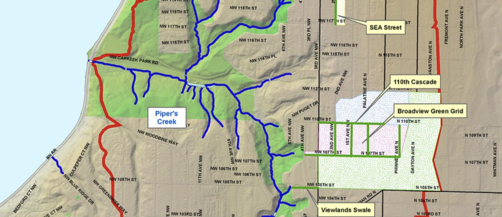 Map of Carkeek and Piper Creek.