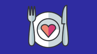fork and knife and plate with heart