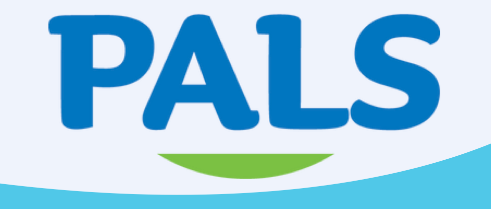 Letters PALS with logo font and green and blue colors