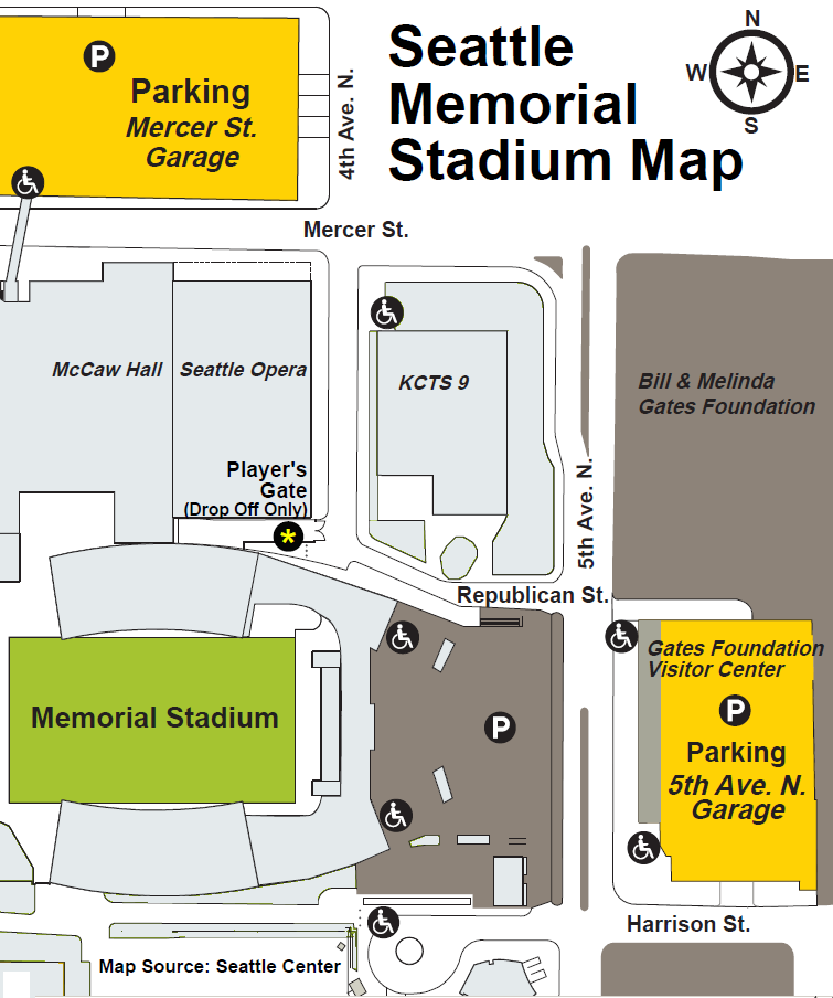 Seattle Memorial Stadium Map with Stadium and parking locations